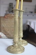 Paire de bougeoirs / flambeaux, bronze doré et ciselé, Restauration- Charles X