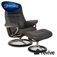 Stressless Sunrise Fauteuil En Cuir Gris Anthracite Avec Pouf