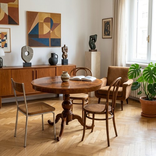 Table ronde ancienne noyer - table,
