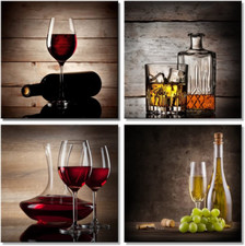 Red Wine Cups Modern Kitchen Wall Art Dinning Room Wall Decor 4 Panels Abstract