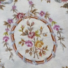 PAIR Old FRENCH Hd-embroidered PETIT POINT Roses TAPESTRY ARMCHAIR SEATS Rework 
