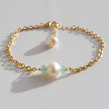 bracelet pl or jaune 18k perles de culture pierre précieuse aventurine fait main
