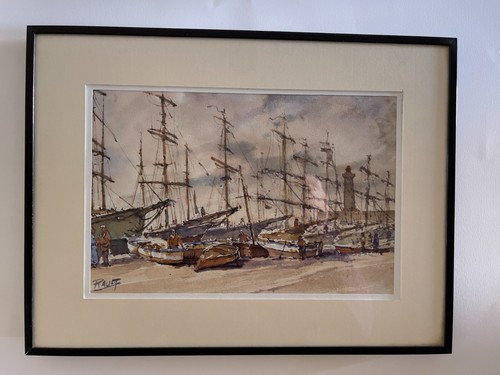 Aquarelle scène port - aquarelle, de