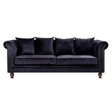 Canapé 3 Places en Velours "Chesterfield" 217cm Noir