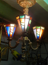 Lustre en bronze art nouveau avec tulipes "Tiffany"