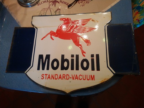Rare mobiloil emaillee double - mobiloil,