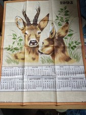 Calendrier tissus torchon 1993 thème chevreuils