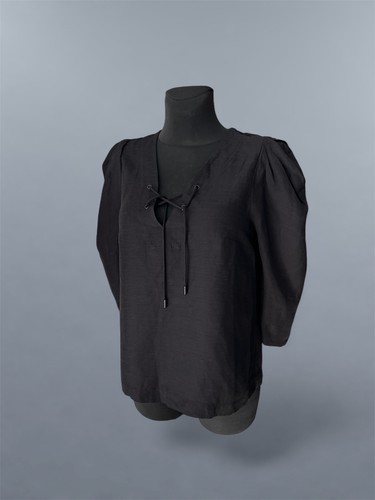 Black lace up blouse - black, lace-up