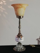 LAMPE ANCIENNE en bronze céramique et pate de verre