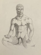 Dessin Pastel. Homme Assis Et