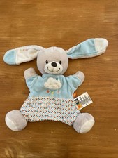 Doudou Peluche Marionnette Lapin INFLUX CORA Bleu Gris Nuage Blanc Pois Étoile