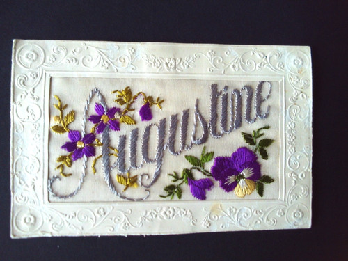Carte postale fantaisie brodee - carte,