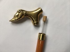 CANNE À SYSTÈME Avec TUBE À ALCOOL Poignée TÊTE DE CHIEN LÉVRIER en LAITON DORÉ
