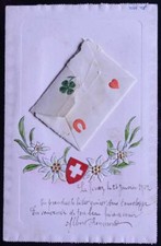 SWITZERLAND EMBOSSED HANDMADE POSTCARD 1902 ANTIQUE SWISS CARD FIVAZ DIY MORGES