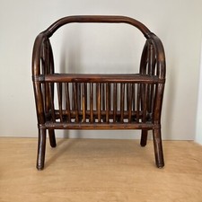 Ancien Porte Revues Magazines vintage Double Compartiments en Osier