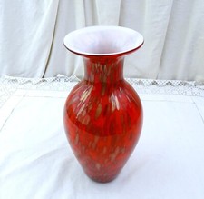 Large Vintage Italian Cased Red Glass Vase with Aventurine Pattern,
