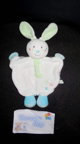 Doudou plat lapin blanc - blanc, gris