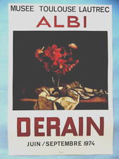 DERAIN André Affiche originale litho 1974 Albi Fleur Dahlia Nature morte Chatou