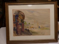  TABLEAU ORIENTALISTE AQUARELLE AFRIQUE DU NORD TUNISIE  GHERRI MORO 1899-1967