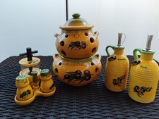 Ceramic handmade set Signed A. Baguo French Provence Vintage Cicada Olive Design