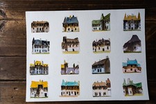 Peinture aquarelle vintage chateaux manoirs de France Ille et Vilaine Bretagne