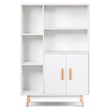 Meuble De Rangement Blanc Bibliothèque Style Scandinave Étagère Double Porte MDF