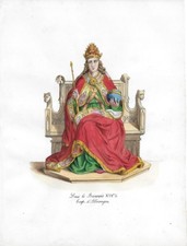 AQUARELLE ORIGINALE 19e s Costume Médiéval  Louis Le Bavarois, Allemagne XIVe s.