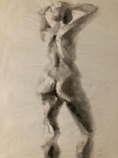 Très Beau Dessin Lavis Encre Femme Nue Debout Dos Nu Erotique 1960 A Identifier