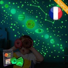 525 Autocollants Muraux Chambre Enfant Lune Etoile Planète Galaxy Fluorescent