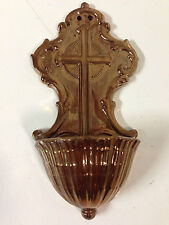 ANCIEN BENITIER DE SARREGUEMINES EN TERRE CUITE EMAILLEE