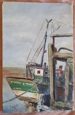 Huile sur toile bateau chalutier " Saint Antoine de Padoue " Le Crotoy Boulogne