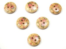 LOT 6 BOUTONS BOIS : rond motif fleur 15mm (163)