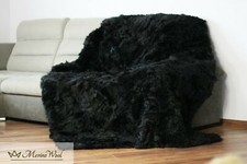 BLACK Véritable Fourrure Tapis Couverture, Jeté de Lit Toscana Laine Peau Mouton