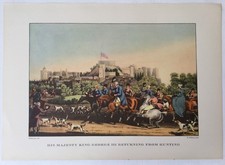 Chasse à courre His majesty king George III Gravure de 1963 par Pollard, Dubourg