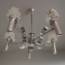 Lustre  Vintage 1970 Helena Tynell 5 Feux Space Age Futuriste Chrome