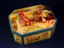 Ancienne boîte tôle conte Fables de La Fontaine POMONA Le renard et la cigogne 
