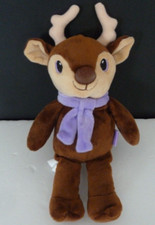 *. DOUDOU PELUCHE MILKA RENNE CERF beige marron écharpe mauve TTBE