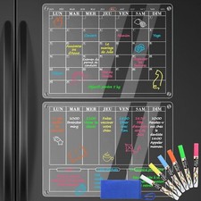 POPRUN Acrylique Tableau Calendrier Magnetique Frigo, Planning Semainer&Mensuel,