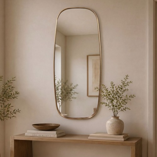 Miroir mural couloir ovale - or,