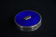 BOITE À POUDRE EN ARGENT MASSIF ÉMAILLÉE ET GUILLOCHÉE POINÇON BIRMINGHAM E 1929