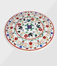 36 " Marbre Rond Table Top Handmade Floral Incrustation Demi Précieux Stones