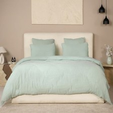 Parure de lit 220x240 cm Gaze de Coton Lavé Vert Givrée