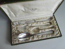 Coffret ancien 3 couverts – métal argenté / inox DIXI poinçonné – baptème