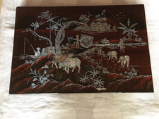 tableau, panneau en bois laqué, incrustation de nacre, Asie, Vietnam,Chine,