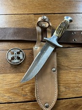 Ancien Couteau Scout de France CJF vintage LA HUTTE Inox + Ceinturon et Insigne