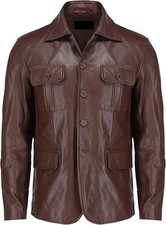 Veste en cuir marron pour