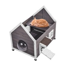 VEVOR Maison Cabane pour Chat d'Extérieur en Bois Abri avec Toit Porte Fenêtre