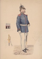 ✒ 1900 Ch LE TOURNEUR aquarelle originale Armée Allemagne Prusse Officier génie
