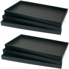 New  6-Piece 1-Inch Deep Black Full Size Plastic Stackable Jewelry Tray 14 3/4"