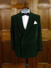 Hommes de Luxe Élégant Décontracté Ajusté Double Boutonnage Velours Vert Vestes